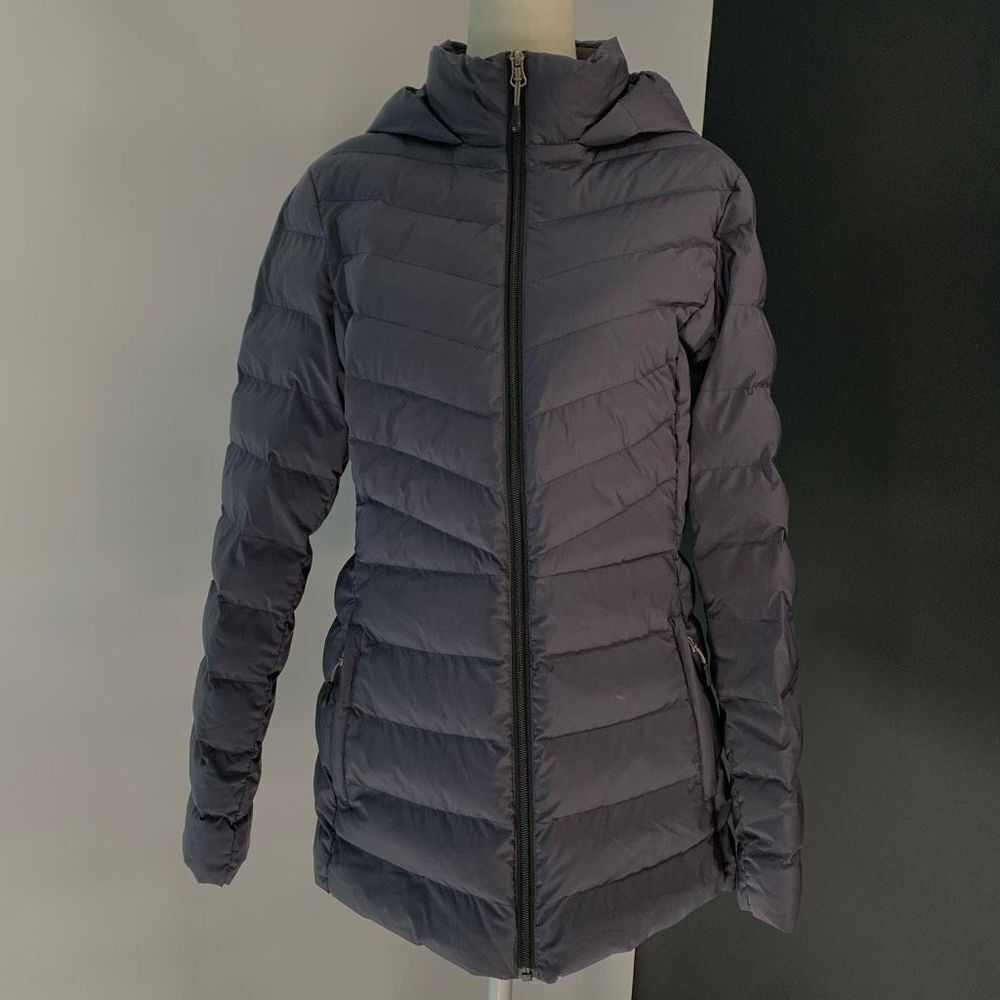 32 heat puffer jacket long hooded sz s womens